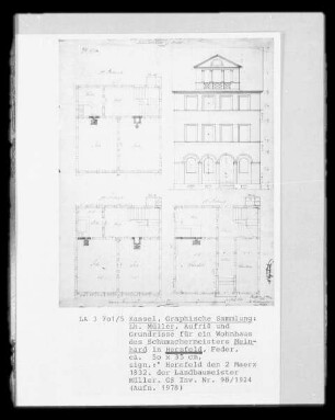 Bad Hersfeld, Aufriss und Grundriss für ein Wohnhaus des Schuhmachermeisters Meinhard