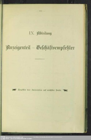 IX. Abteilung. Anzeigen : IX. Abteilung. Anzeigenteil - Geschäftsempfehler
