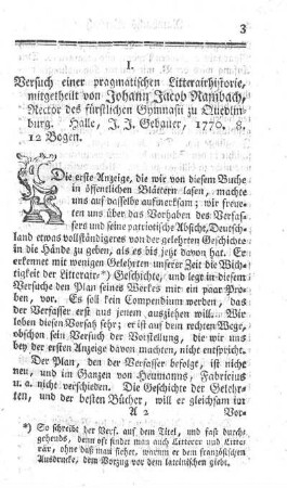 Versuch einer pragmatischen Litterairhistorie.