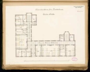 Kreiskrankenhaus, Insterburg Monatskonkurrenz November 1885: Grundriss Obergeschoss; Maßstabsleiste
