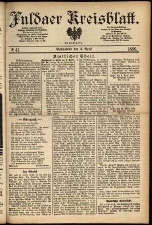 Erste Ausgabe vom Samstag, den 04. April 1896.