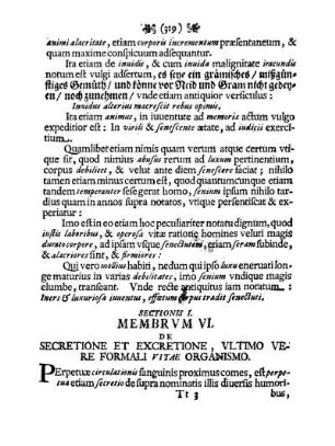 Membrvm VI. De Secretione Et Excretione, Vltimo Vere Formali Vitae Organismo.