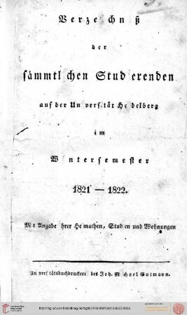 Wintersemester 1821/1822