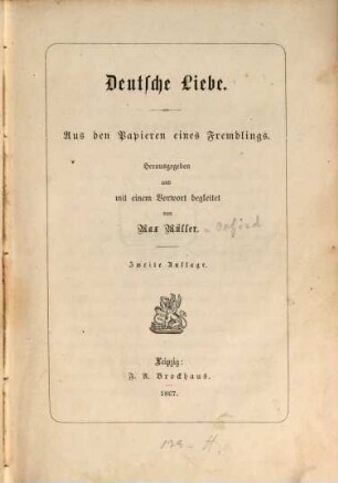 Deutsche Liebe : Aus den Papieren eines Fremdlings