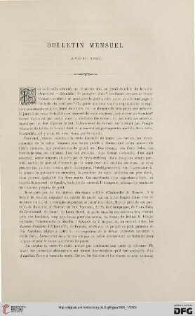 Bulletin mensuel: Avril 1856