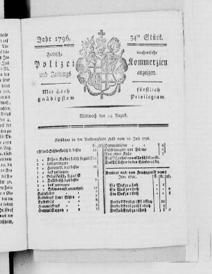 34tes Stück., Ausgabe vom 24. August 1796