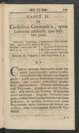 Caput IV. De Codicibus Germanicis, quos Lutherum adhibuisse, quis suspicari possit.
