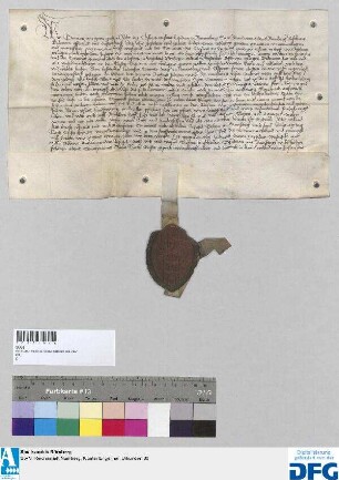 Georius, Abt des Ägidien- Klosters zu Nürnberg vidimiert eine Urkunde (Nr. 86 (a)) vom 5. Mai 1425.