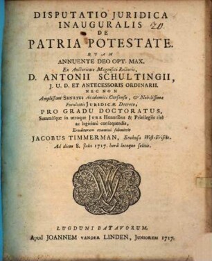 Disp. iur. inaug. de patria potestate