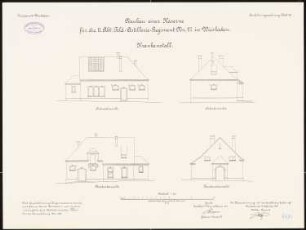 Artilleriekaserne II/27, Wiesbaden: Krankenstall: Aufriss Nordostansicht, Nordwestansicht, Südostansicht, Südwestansicht 1:100