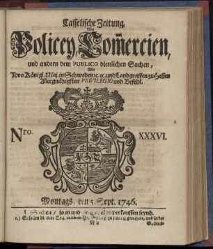 Nro. XXXVI, Montags, den 5. Sept. 1746