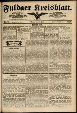 Erste Ausgabe vom Montag, den 27. Juni 1904.