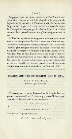 Solution analytique des questions 1387 et 1395.