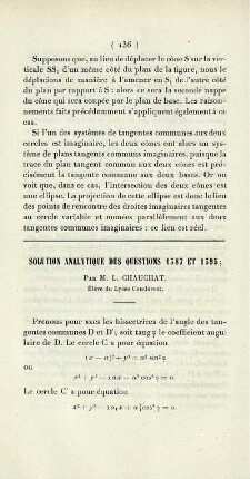 Solution analytique des questions 1387 et 1395.