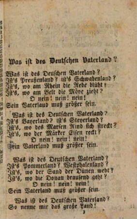 Neues Taschenliederbuch : enthaltend die beliebtesten Trink- und Gesellschaftslieder, Romanzen, Arien, Chöre aus ältern und neuern Opern und Liederspielen etc. etc., 1. Drei Lieder um einen Pfennig