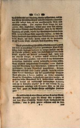 Pro-Memoria. So wie der gegen die Chur-Sächßischen Lande Königl. Preußischer Seits verhängte feindliche Uberzug, ...