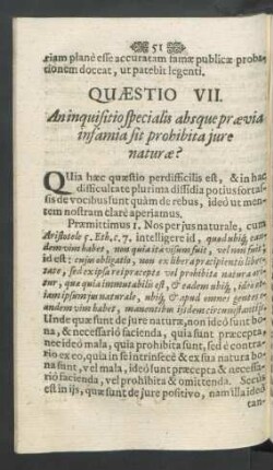 Quaestio VII. An inquisitio specialis absque praevia infamia sit prohibita iure naturae?
