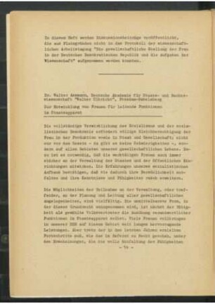 Zur Entwicklung von Frauen für leitende Funktionen im Staatsapparat