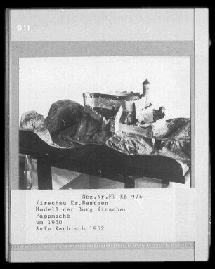 Modell der Burg Körse : Modell der Burg Körse, Pappmaché. Um 1950. Schirgiswalde-Kirschau: Burgmuseum Kirschau