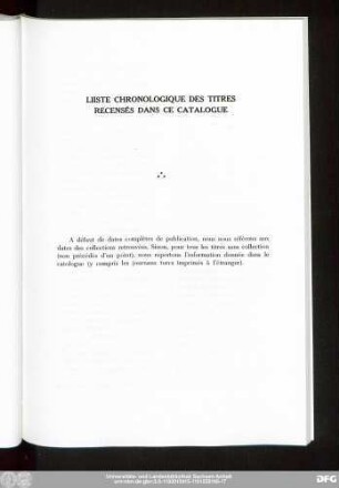 Liiste Chronologique Des Titres Recensés Dans Ce Catalogue