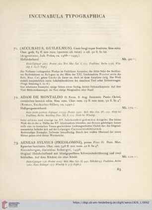 Incunabula Typographica (Nr. 71 - 309)