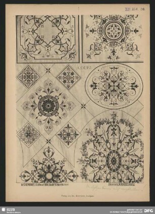 Rosetten und quadratische Füllungen im Charakter des Renaissance- und des Louis XVI.-Stils