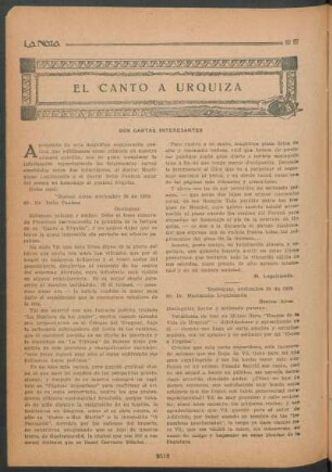 El canto a Urquiza : Dos cartas interesantes