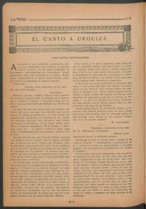 El canto a Urquiza : Dos cartas interesantes