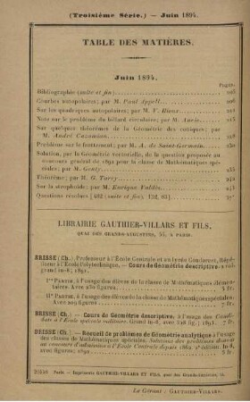 Table des matières. Juin 1894.