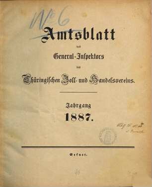Amtsblatt des General-Inspectors des Thüringischen Zoll- und Handelsvereins. 1887