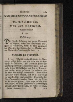 Viertes Hauptstük, Von der Gnomonik.