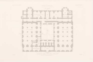 Gerichtshaus, Elberfeld: Grundriss KG (aus: Atlas zur Zeitschrift für Bauwesen, hrsg. v. G. Erbkam, Jg. 2, 1852)