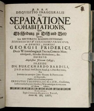 Disquisitio Inauguralis De Separatione Cohabitationis