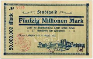 Geldschein / Notgeld, 50 Millionen Mark, 10.8.1923