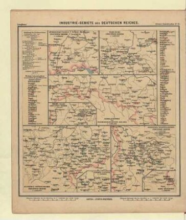 Industrie-Gebiete des Deutschen Reiches (Südwestdeutscher Industrie-Bezirk, Harz-Elbe-Industrie-Bezirk, Mosel-Saar-Industrie-Bezirk, Oberlausitzer und Niederschlesischer Ind.-Bez., Sächsisch-Thüringischer Industrie-Bezirk, Nieder-Lausitz, Rheinisch-Westfälischer Industrie-Bezirk, Ober-Schlesien