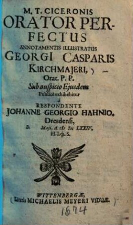 M. T. Ciceronis orator perfectus