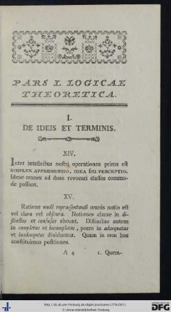 Pars I. Logicae Theoretica.