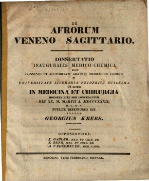 De Afrorum veneno sagittario : Diss. inaug. med. chem.