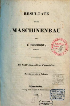 Resultate für den Maschinenbau, [1]. [Textband]