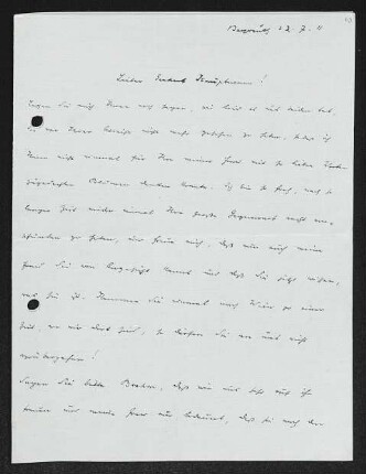 Brief von Hermann Bahr an Gerhart Hauptmann