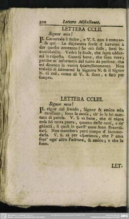 Lettera CCLII. Signor mio!
