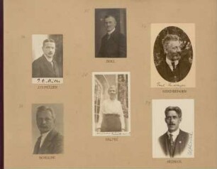 Bl. 8: Fotografien der Mathematiker Johann Oswald Müller, Otto Zoll, Paul Kirchberger, Friedrich Schilling, Anna Helene Palmié und Earle Raymond Hedrick, 1920 - 1922