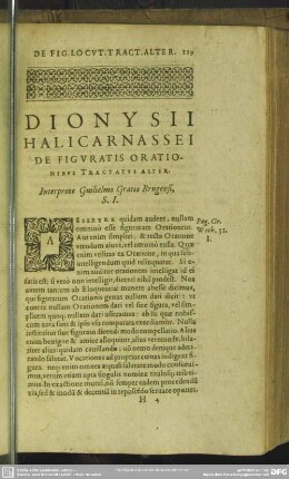 Dionysii Halicarnassei De Figuratis Orationibus Tractatus Alter