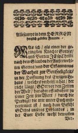 Allesampt in dem Herren hertzlich geliebte Feunde.