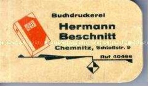 Notizblock mit Werbeaufdruck der Buchdruckerei Hermann Beschnitt