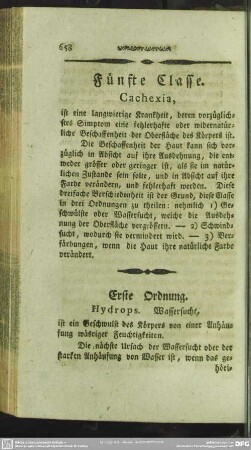 Fünfte Classe. Cachexia ...