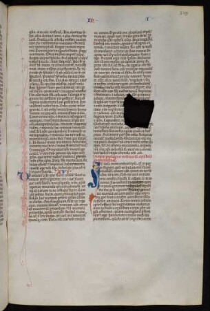Deckfarbeninitiale I, historisiert: Jüngling mit Kopfbedeckung und Schild