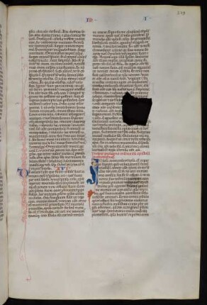 Deckfarbeninitiale I, historisiert: Jüngling mit Kopfbedeckung und Schild