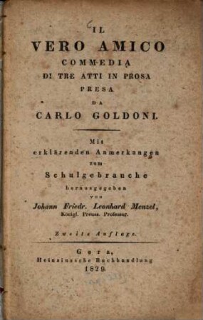Il vero amico : Commedia di tre atti in prosa