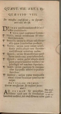 Quaestio VIII. De ministro confessionis, in septem articulos divisa.